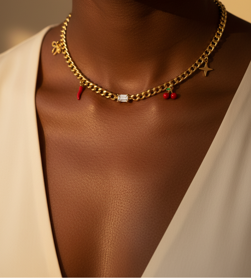 Collier Icône - choker charms peau noire