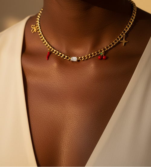 Collier Icône - choker charms peau noire